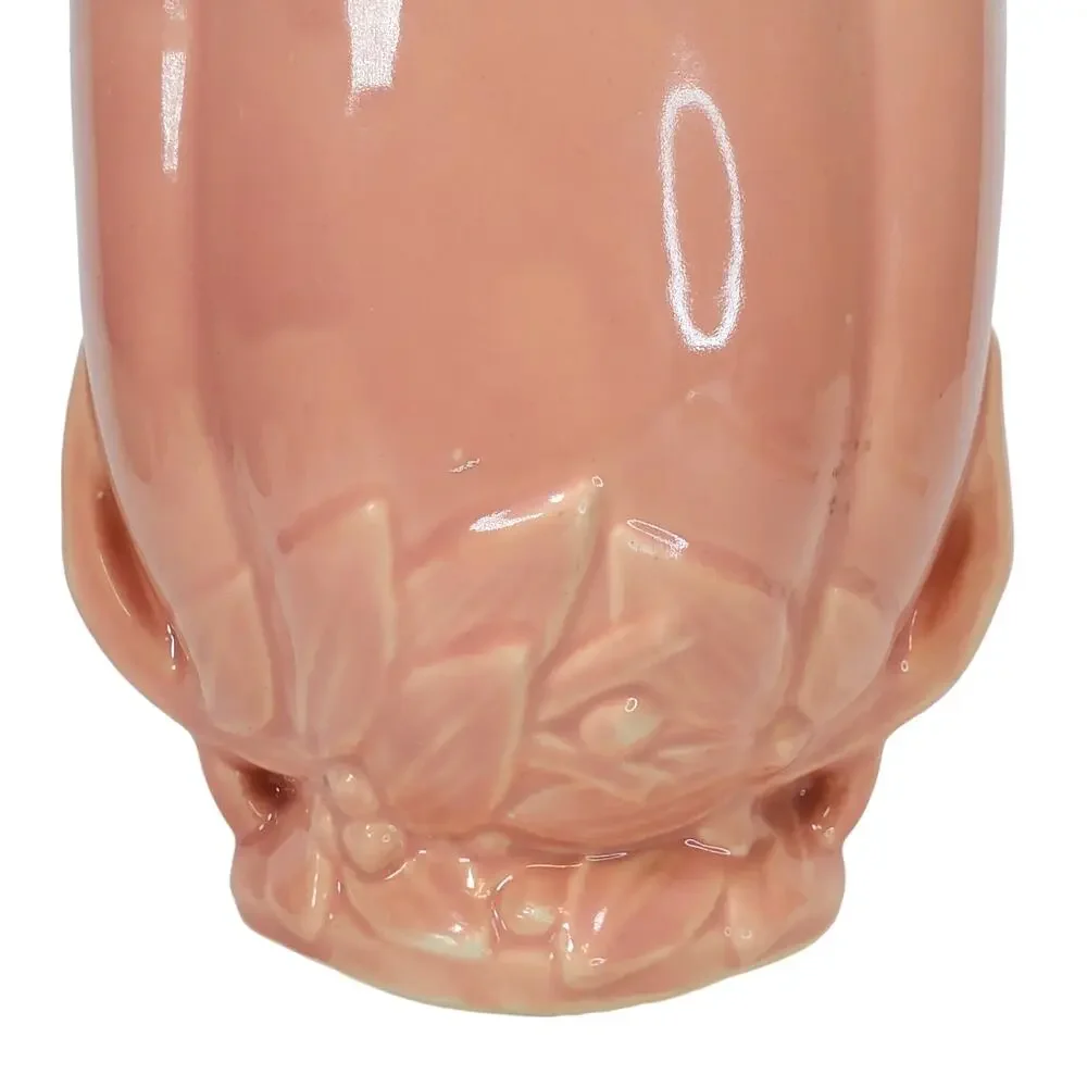McCoy Pottery Vase Leaves and Berries Pink 7.25